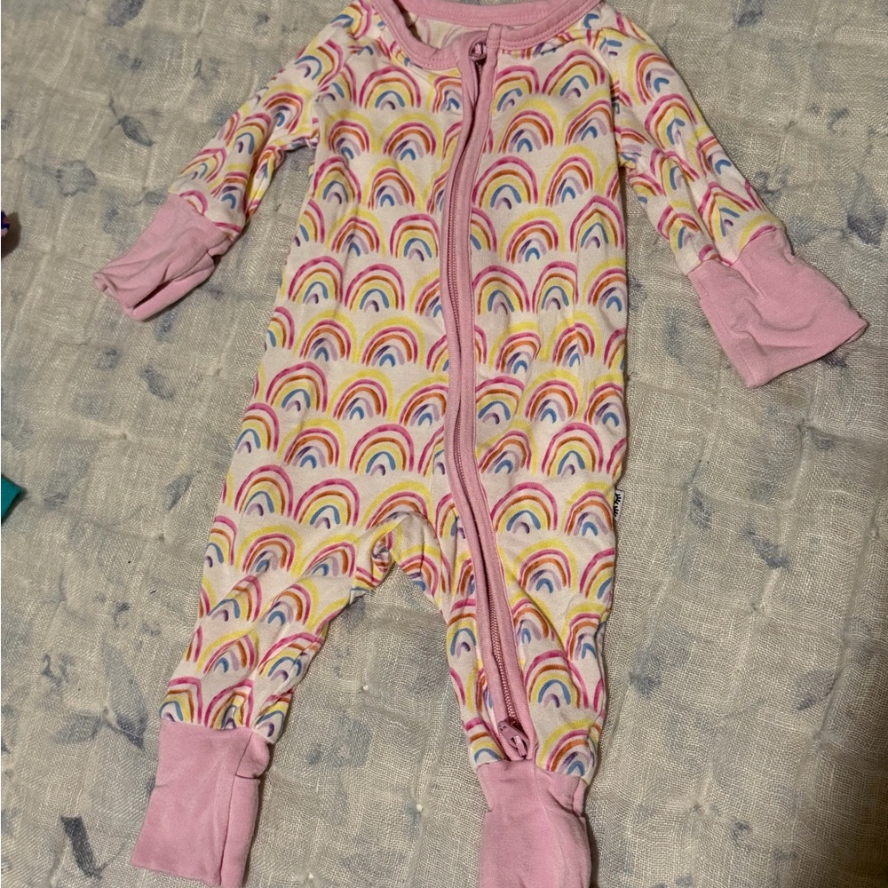 Little Sleepies Rainbow Footie Pajamas - Pink and Yellow